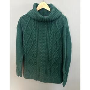 Lands' End Women's Green Cable Knit Turtle Neck Sweater - S